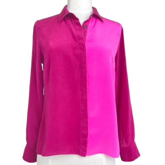 Jonathan Simkhai Silk Shirt | Pink Color Block Button Down Blouse Top | size: XS - Picture 3 of 13
